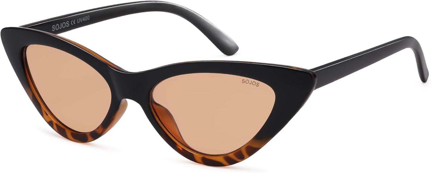 SOthtJOS Retro Vintage Narrow Cat Eye Sunglasses for Women Clout Goggles Plastic Frame SJ2044