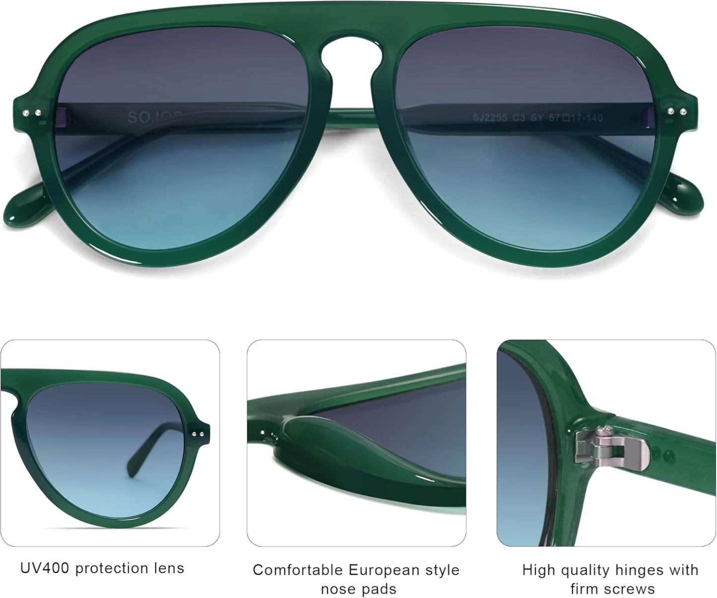 SOthtJOS Retro Aviator Sunglasses Womens Mens Vintage Plastic Frame Shades Lentes De Sol Para Mujer SJ2255