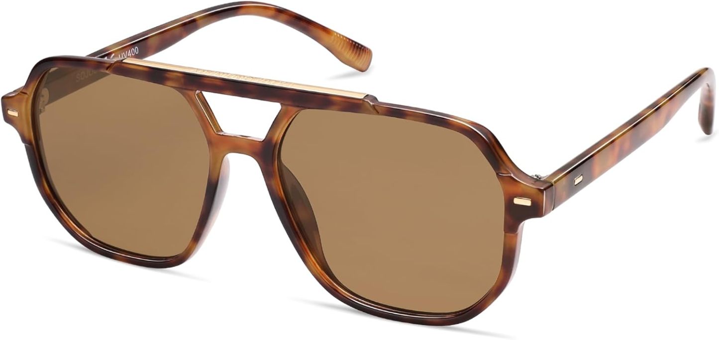SOthtJOS Retro Trendy Aviator Polarized Sunglasses Men Women Vintage 70s Square Stylish Frame Sun Glasses SJ2283