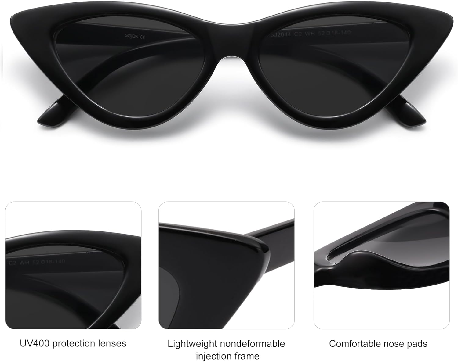 SOthtJOS Retro Vintage Narrow Cat Eye Sunglasses for Women Clout Goggles Plastic Frame SJ2044