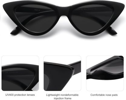 SOthtJOS Retro Vintage Narrow Cat Eye Sunglasses for Women Clout Goggles Plastic Frame SJ2044