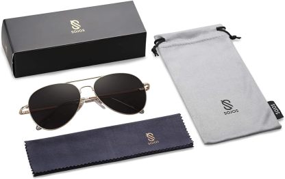 SOthtJOS Classic Aviator Sunglasses for Women Men Metal Spring Hinges SJ1030