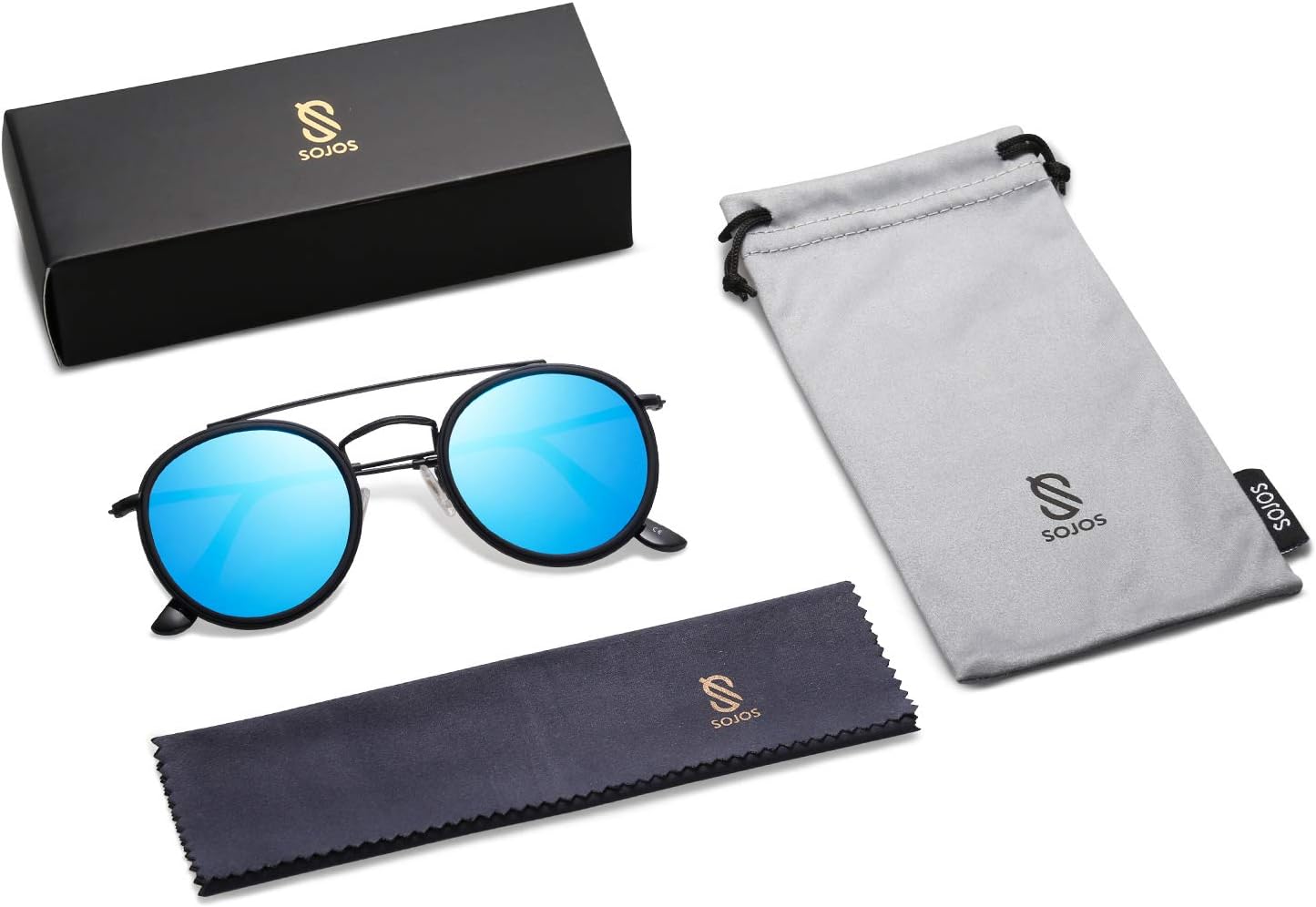 SOthtJOS Retro Vintage Round Polarized Sunglasses for Women Men Small Double Bridge Circle Sunnies SJ1104