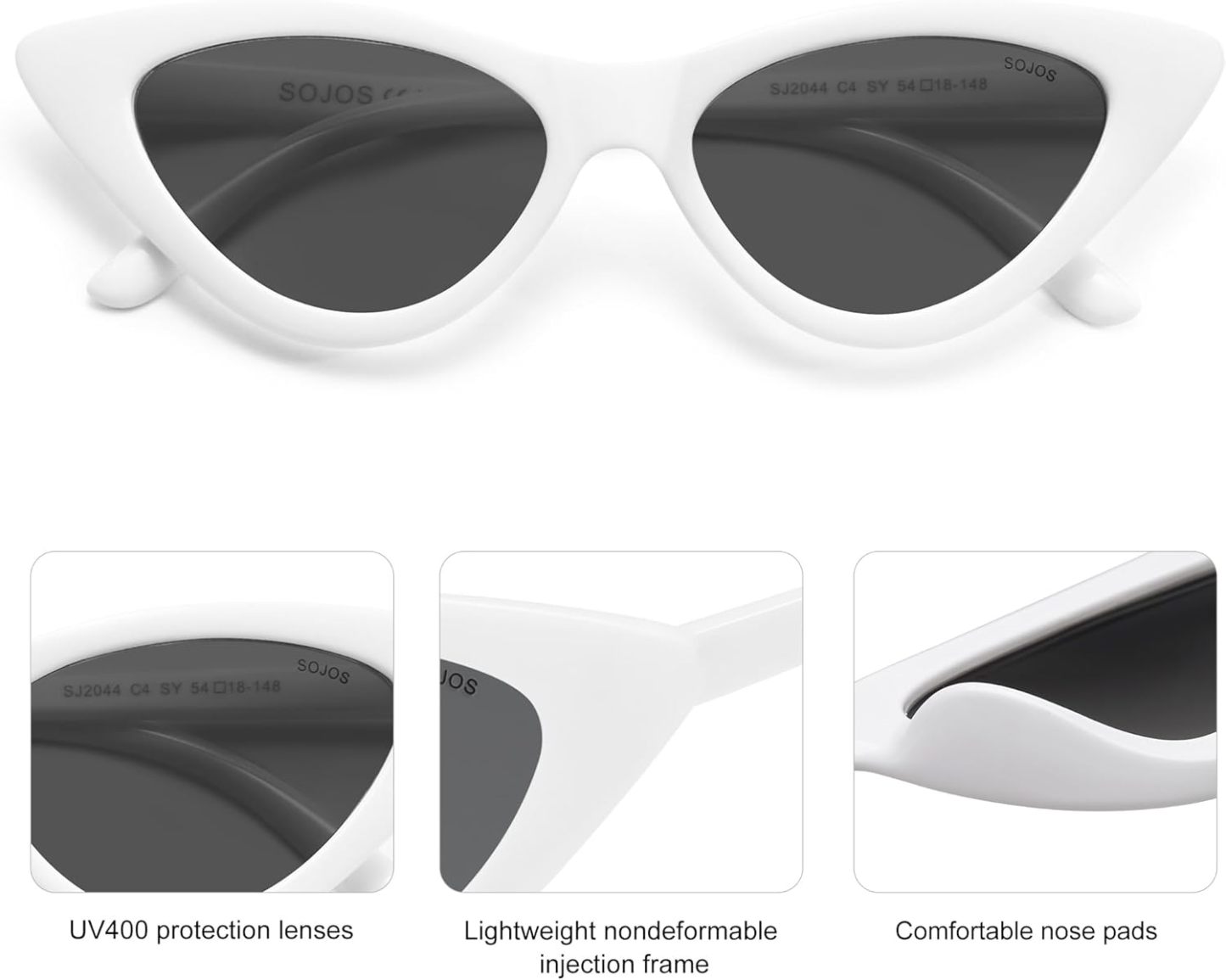 SOthtJOS Retro Vintage Narrow Cat Eye Sunglasses for Women Clout Goggles Plastic Frame SJ2044