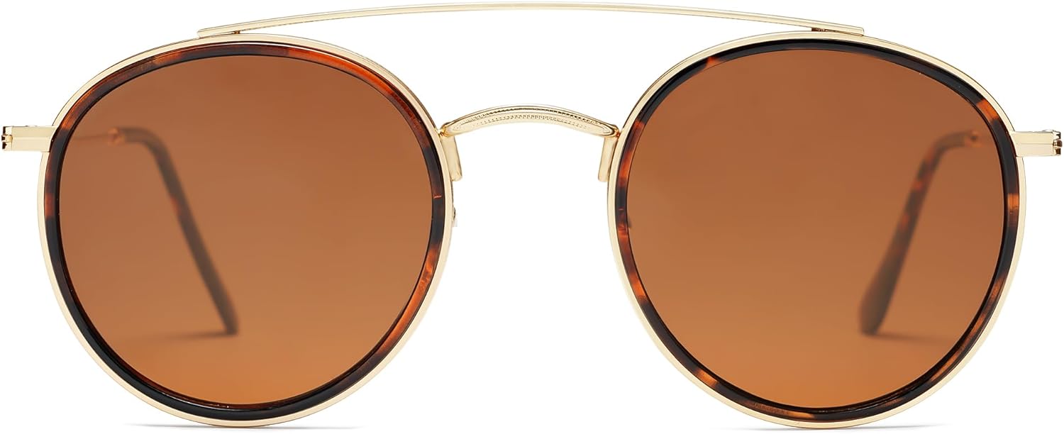 SOthtJOS Retro Vintage Round Polarized Sunglasses for Women Men Small Double Bridge Circle Sunnies SJ1104