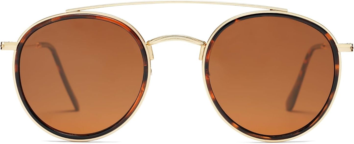 SOthtJOS Retro Vintage Round Polarized Sunglasses for Women Men Small Double Bridge Circle Sunnies SJ1104