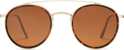 SOthtJOS Retro Vintage Round Polarized Sunglasses for Women Men Small Double Bridge Circle Sunnies SJ1104