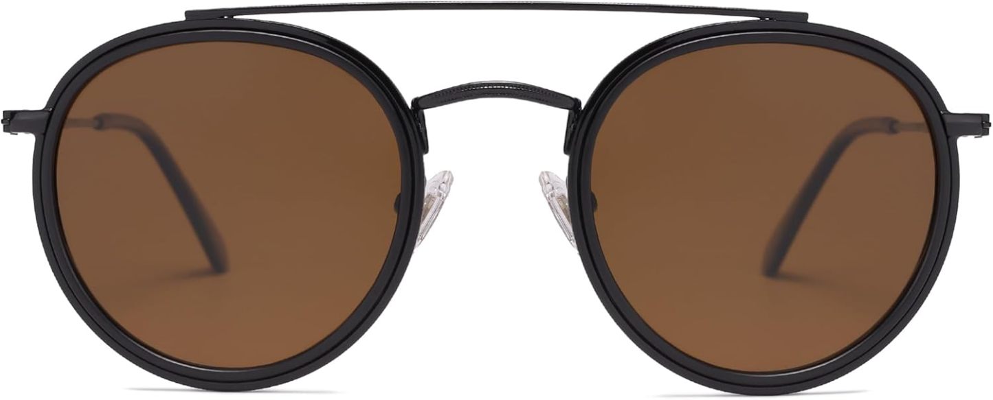 SOthtJOS Retro Vintage Round Polarized Sunglasses for Women Men Small Double Bridge Circle Sunnies SJ1104