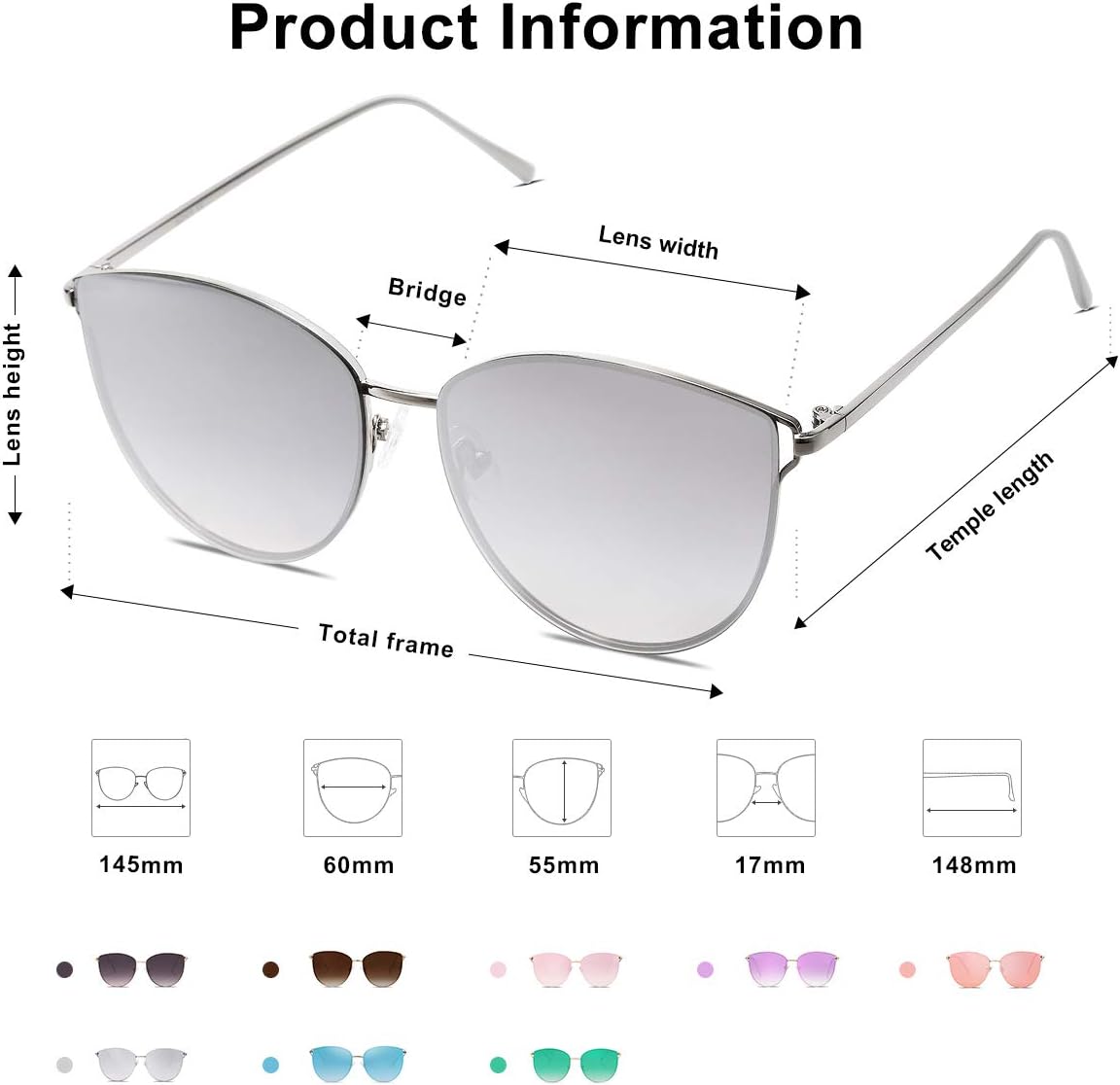SOthtJOS Mirrored Flat Lens Fashion Sunglasses for Women SJ1085