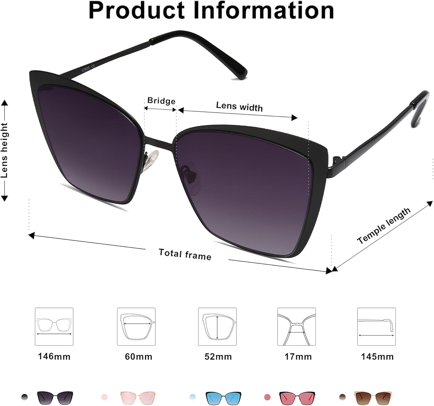 SOthtJOS Cateye Sunglasses for Women Fashion Mirrored Lens Metal Frame SJ1086