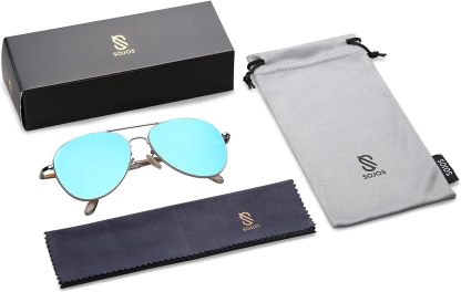 SOthtJOS Classic Aviator Sunglasses for Women Men Metal Spring Hinges SJ1030
