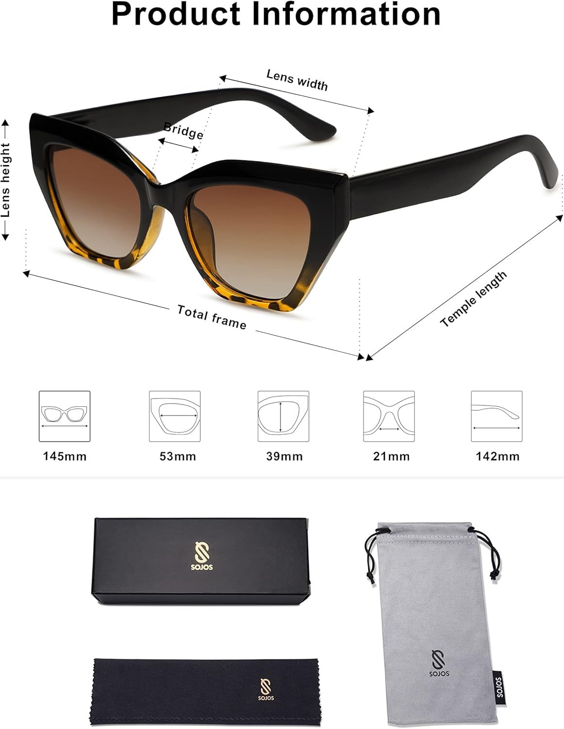 SOthtJOS Square Cat Eye Polarized Sunglasses for Women Retro Classic Vintage Trendy Cateye Shades Sunnies Gafas de sole SJ2235