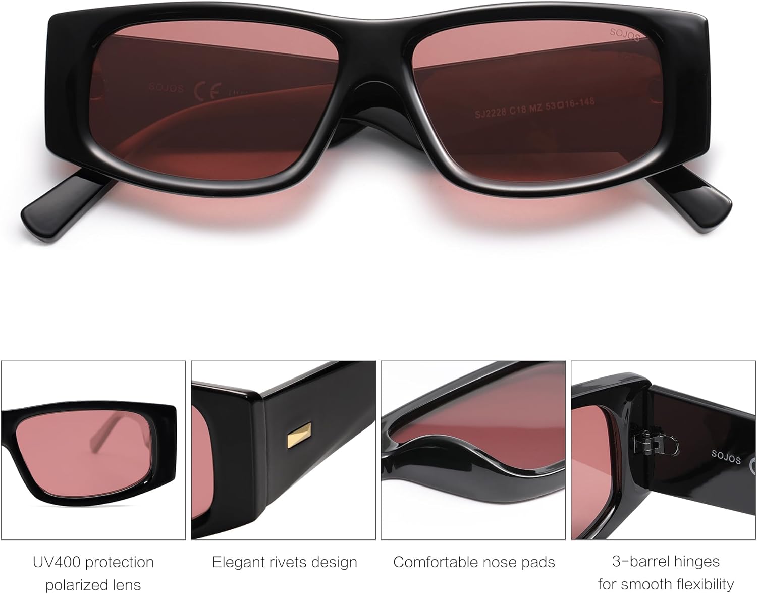 SOthtJOS Trendy Y2K Rectangle Polarized Sunglasses for Women Men Fashion Designer Rave Sunglasses SJ2228