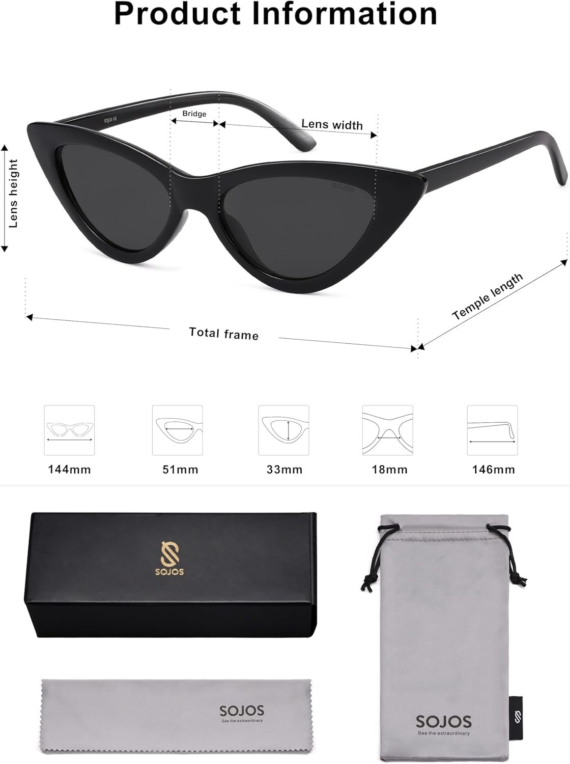 SOthtJOS Retro Vintage Narrow Cat Eye Sunglasses for Women Clout Goggles Plastic Frame SJ2044