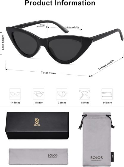SOthtJOS Retro Vintage Narrow Cat Eye Sunglasses for Women Clout Goggles Plastic Frame SJ2044