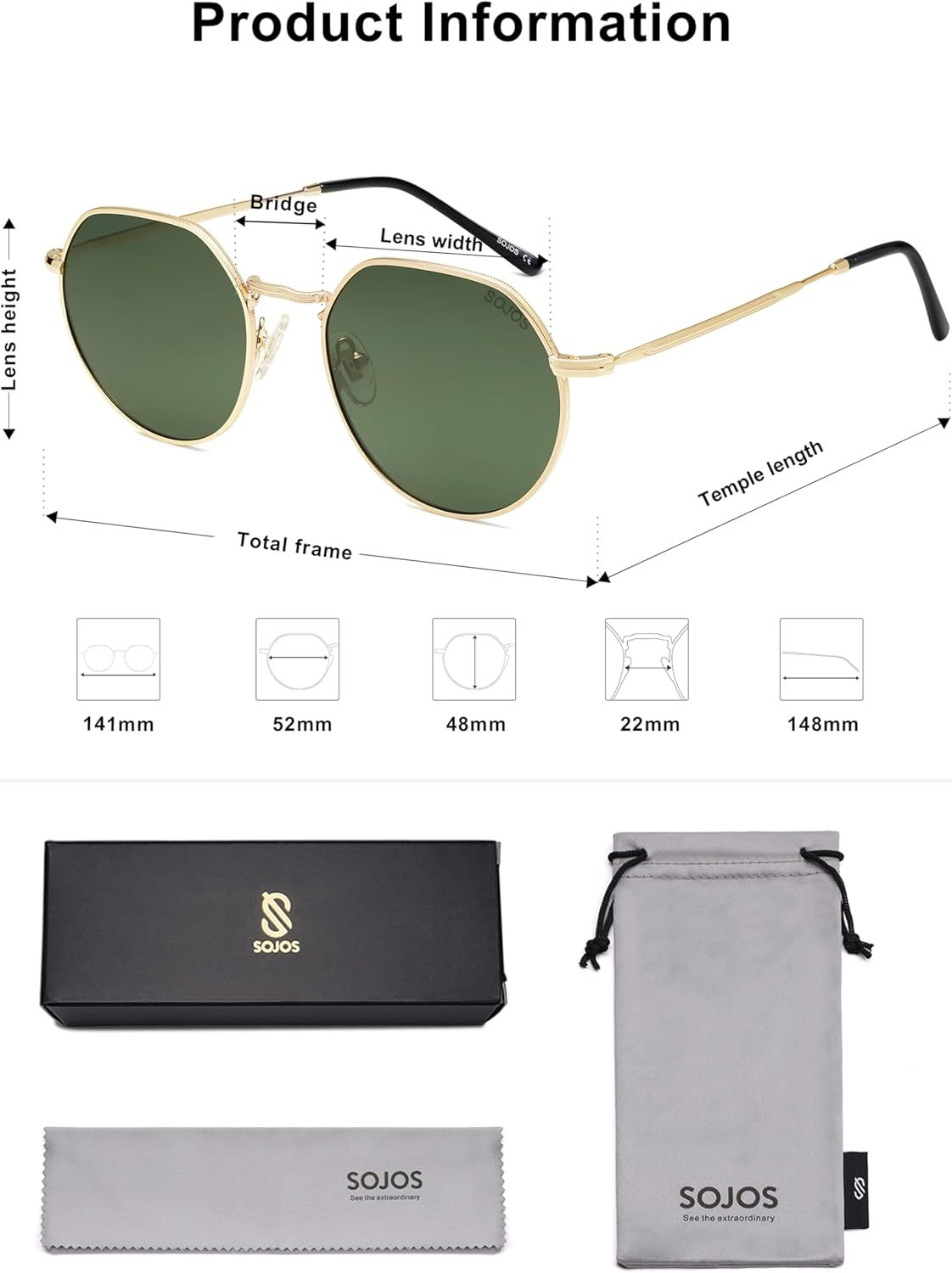 SOthtJOS Round Polygon Polarized Sunglasses for Women Men Retro Classic Vintage Panto Shades SJ1157