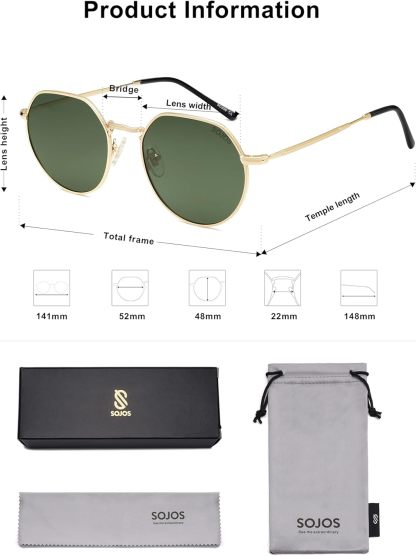 SOthtJOS Round Polygon Polarized Sunglasses for Women Men Retro Classic Vintage Panto Shades SJ1157