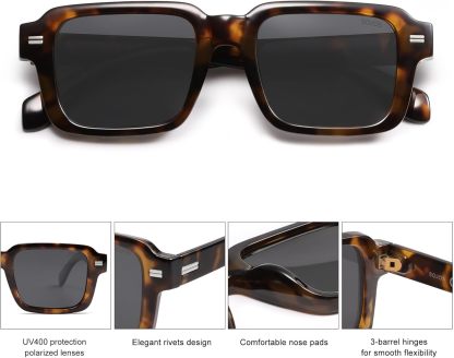 SOthtJOS Trendy Square Polarized Sunglasses for Women, 70s 80s Retro Rectangle Shades SJ2345