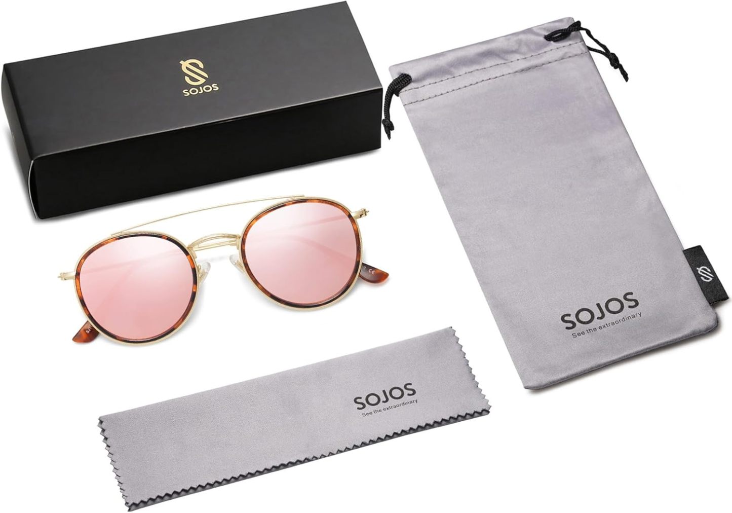 SOthtJOS Retro Vintage Round Polarized Sunglasses for Women Men Small Double Bridge Circle Sunnies SJ1104