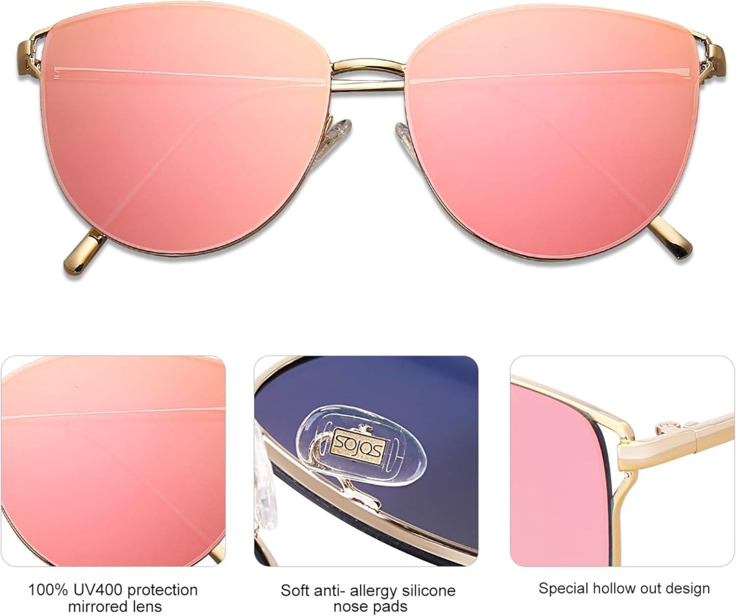 SOthtJOS Mirrored Flat Lens Fashion Sunglasses for Women SJ1085
