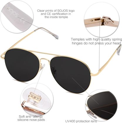 SOthtJOS Classic Aviator Sunglasses for Women Men Metal Spring Hinges SJ1030