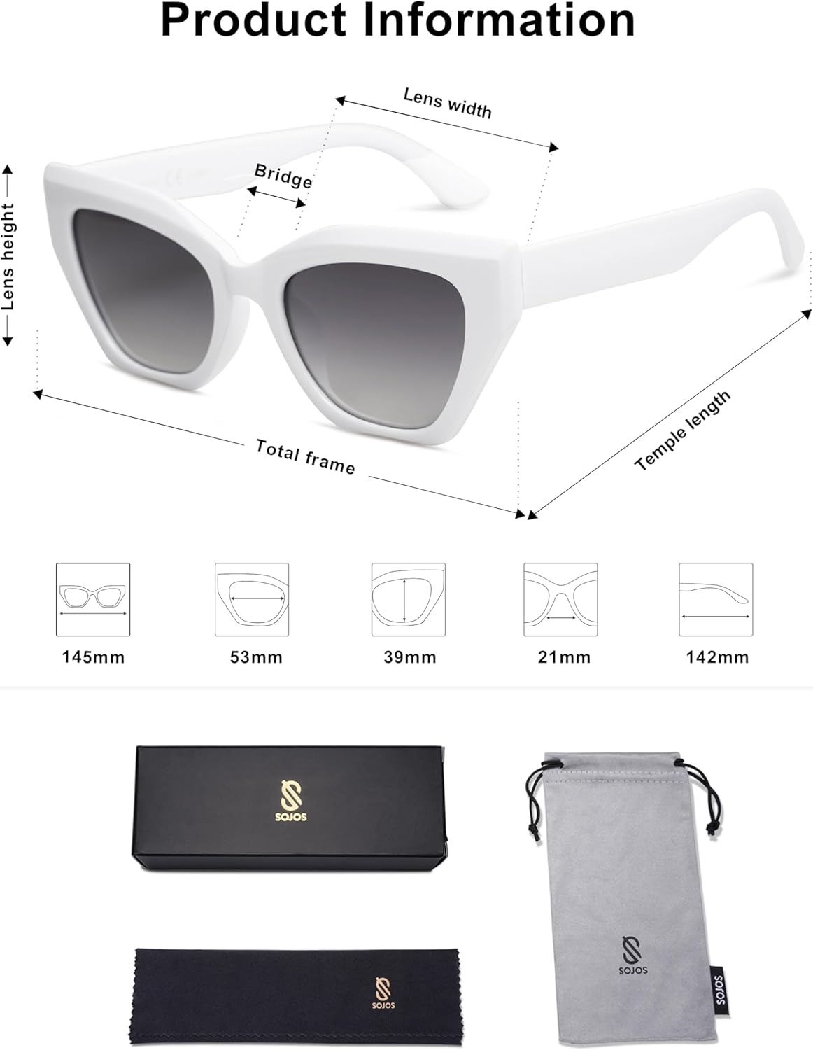 SOthtJOS Square Cat Eye Polarized Sunglasses for Women Retro Classic Vintage Trendy Cateye Shades Sunnies Gafas de sole SJ2235