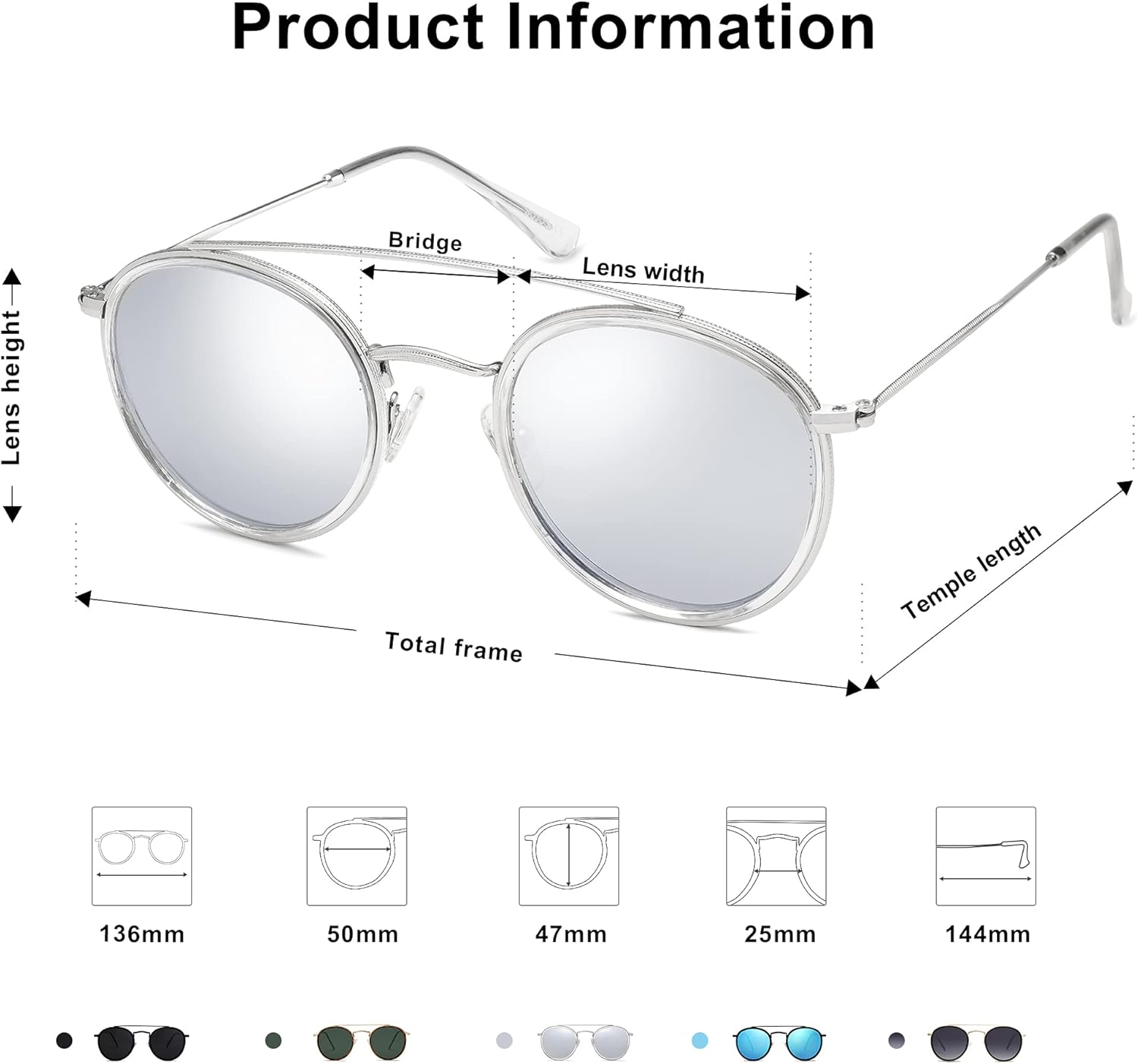 SOthtJOS Retro Vintage Round Polarized Sunglasses for Women Men Small Double Bridge Circle Sunnies SJ1104