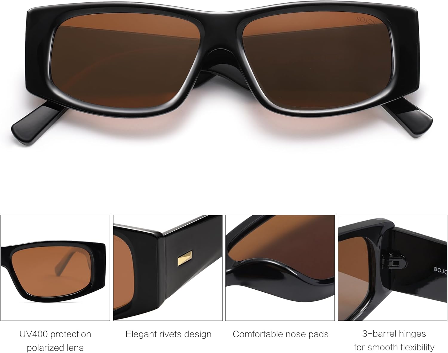 SOthtJOS Trendy Y2K Rectangle Polarized Sunglasses for Women Men Fashion Designer Rave Sunglasses SJ2228