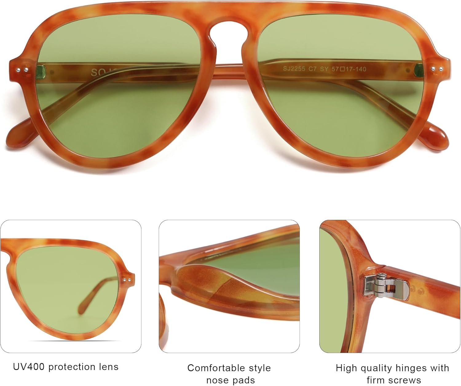 SOthtJOS Retro Aviator Sunglasses Womens Mens Vintage Plastic Frame Shades Lentes De Sol Para Mujer SJ2255