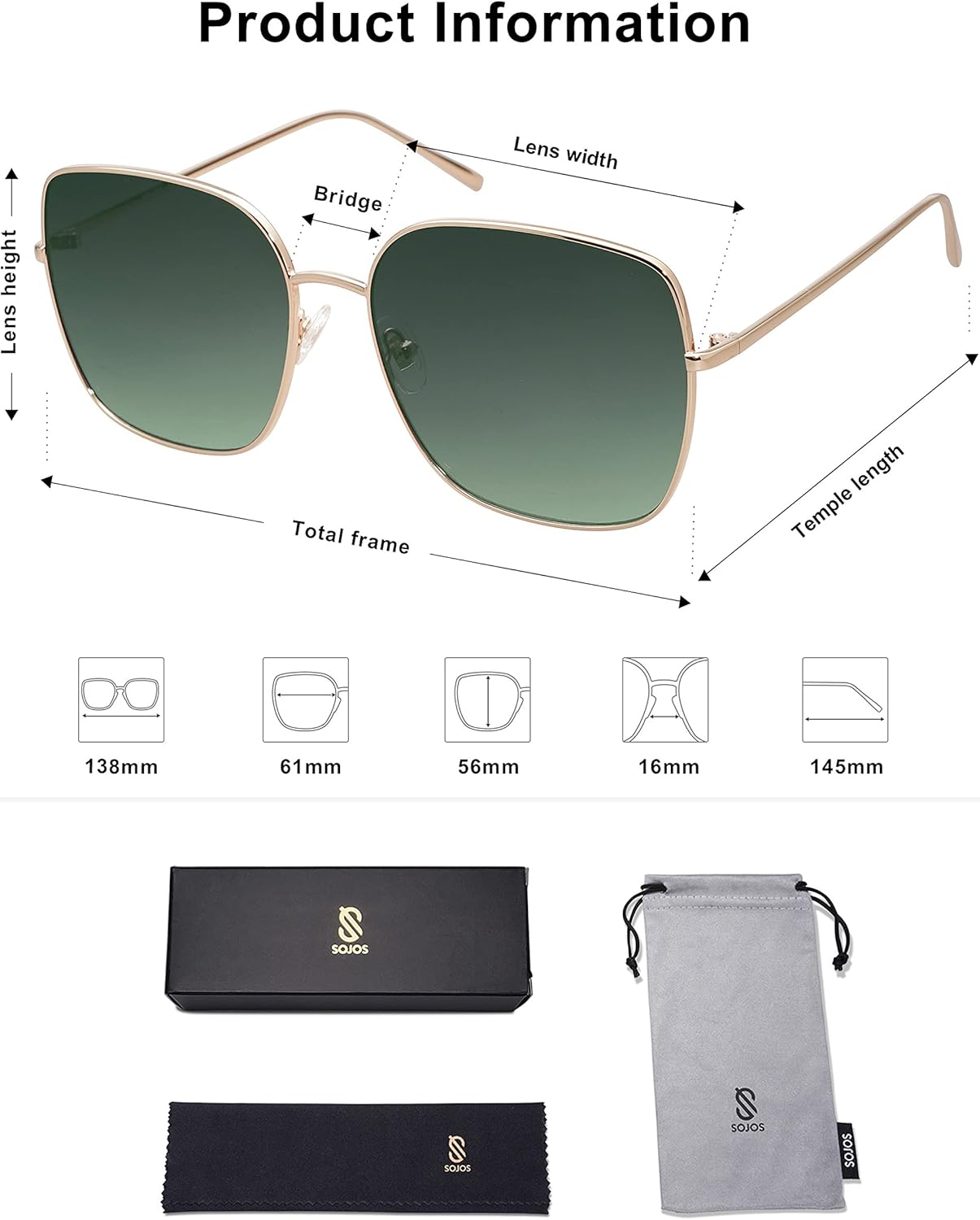 SOthtJOS Trendy Oversized Square Metal Frame Sunglasses for Women Men Retro Big Flat Lens UV Protection Sunglasses SJ1146