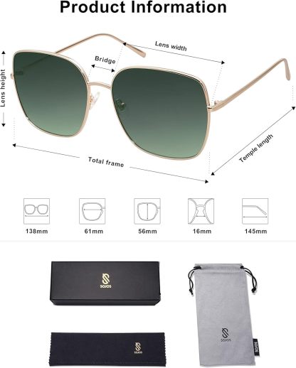 SOthtJOS Trendy Oversized Square Metal Frame Sunglasses for Women Men Retro Big Flat Lens UV Protection Sunglasses SJ1146