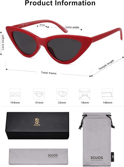 SOthtJOS Retro Vintage Narrow Cat Eye Sunglasses for Women Clout Goggles Plastic Frame SJ2044