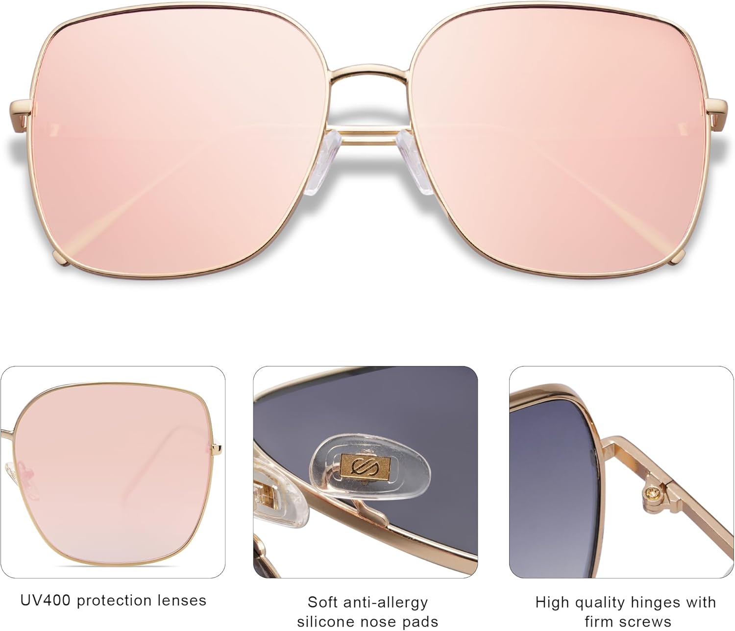 SOthtJOS Trendy Oversized Square Metal Frame Sunglasses for Women Men Retro Big Flat Lens UV Protection Sunglasses SJ1146