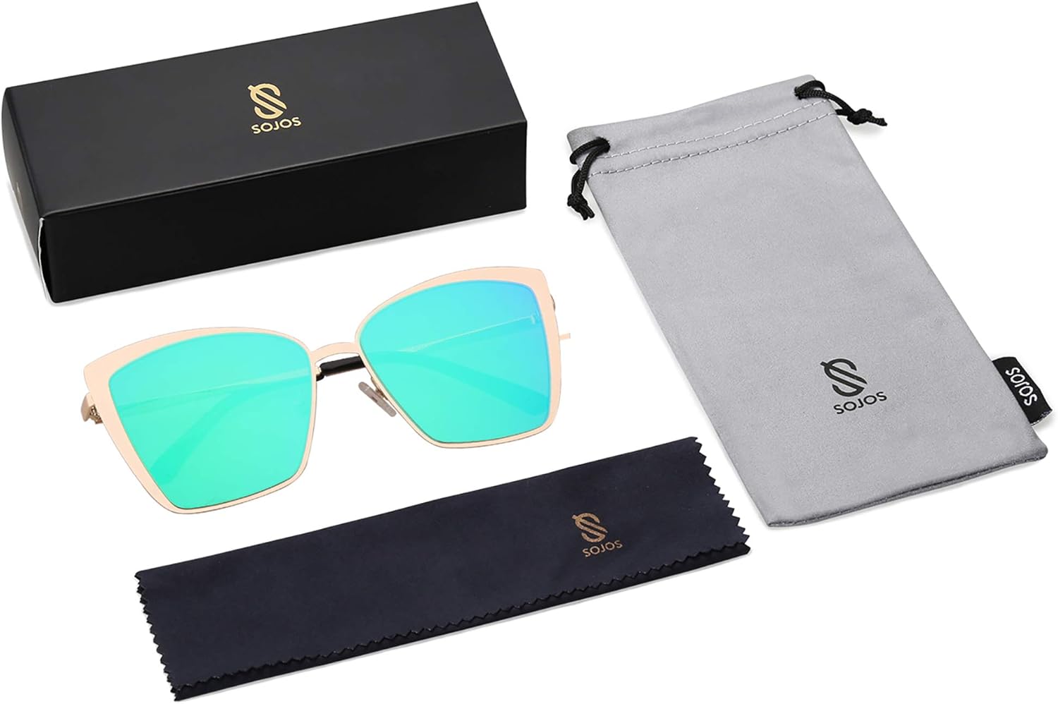 SOthtJOS Cateye Sunglasses for Women Fashion Mirrored Lens Metal Frame SJ1086