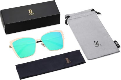 SOthtJOS Cateye Sunglasses for Women Fashion Mirrored Lens Metal Frame SJ1086