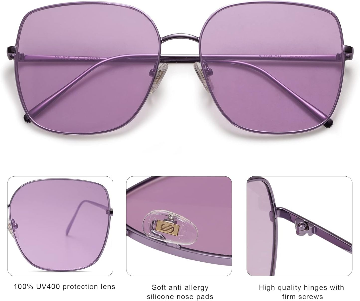 SOthtJOS Trendy Oversized Square Metal Frame Sunglasses for Women Men Retro Big Flat Lens UV Protection Sunglasses SJ1146