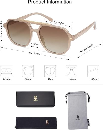 SOthtJOS Retro Trendy Aviator Polarized Sunglasses Men Women Vintage 70s Square Stylish Frame Sun Glasses SJ2283