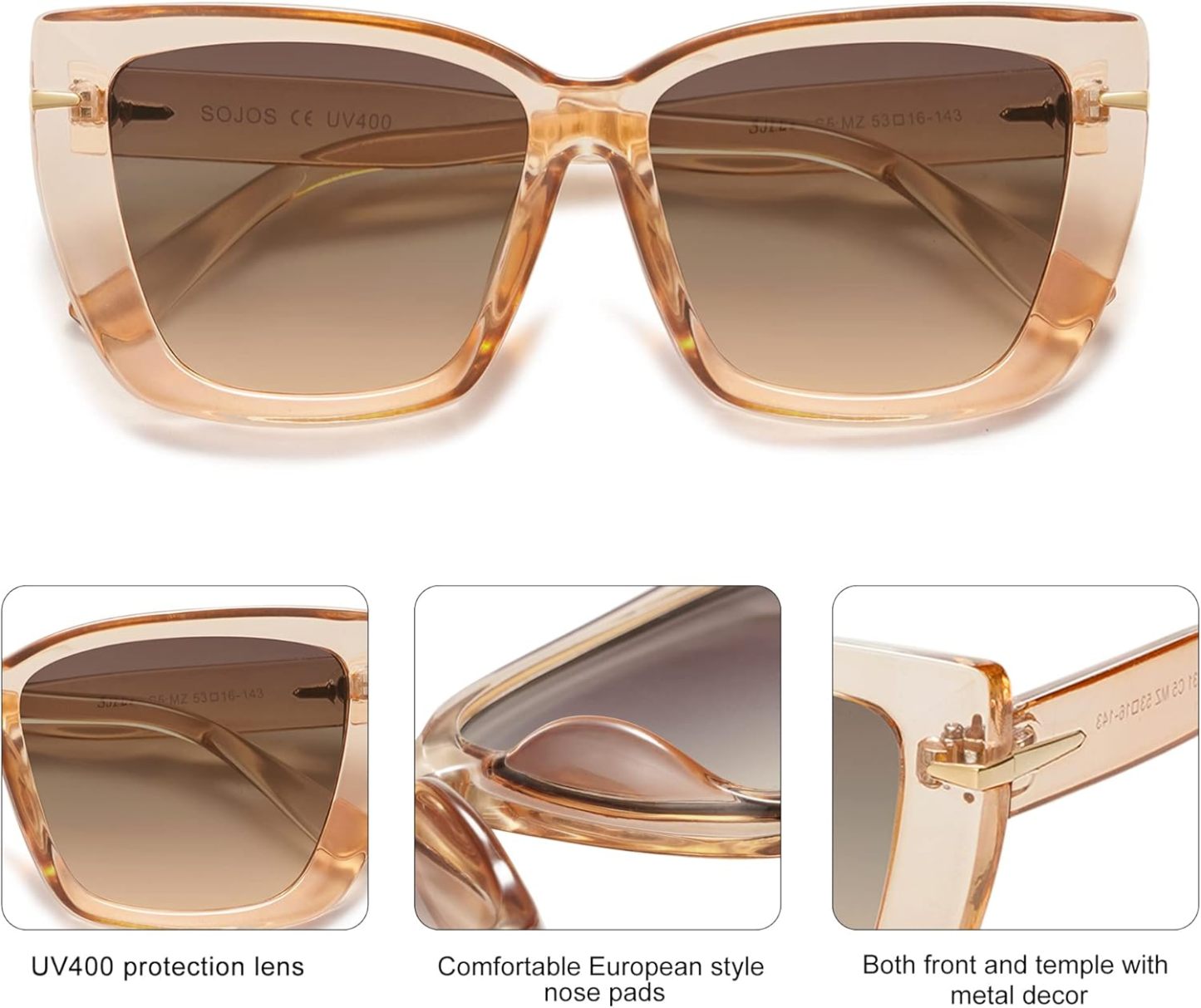 SOthtJOS Trendy Large Oversized Cat Eye Sunglasses for Women 70s UV400 Designer Shades SJ2231