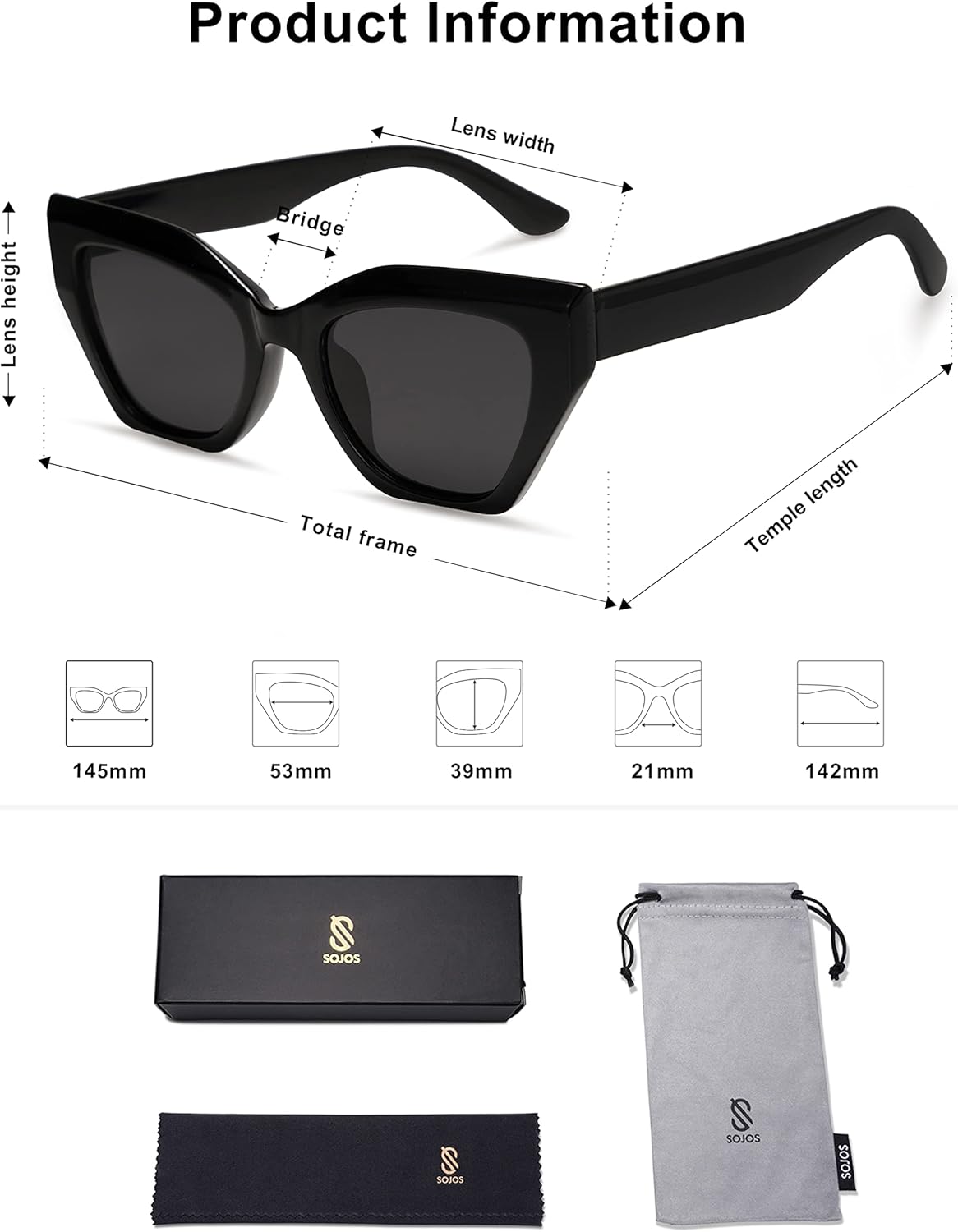 SOthtJOS Square Cat Eye Polarized Sunglasses for Women Retro Classic Vintage Trendy Cateye Shades Sunnies Gafas de sole SJ2235