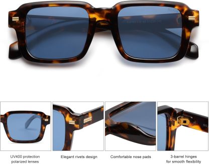 SOthtJOS Trendy Square Polarized Sunglasses for Women, 70s 80s Retro Rectangle Shades SJ2345
