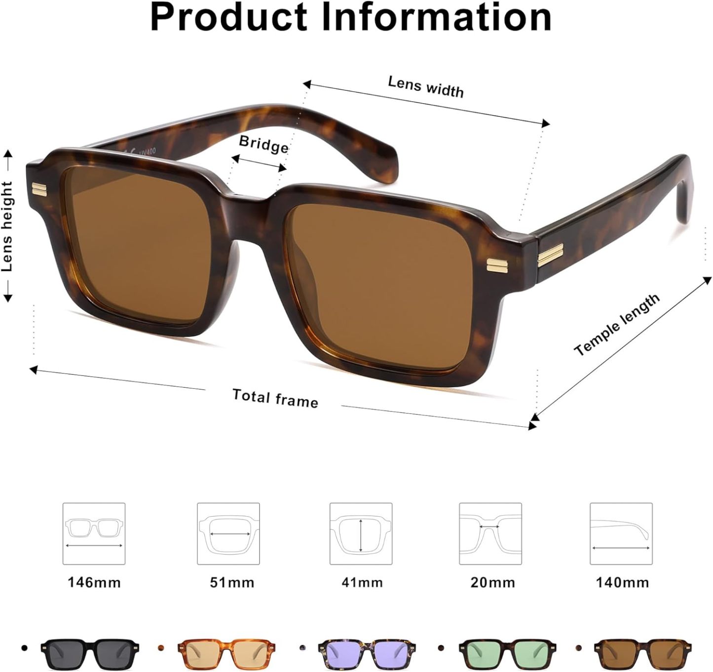 SOthtJOS Trendy Square Polarized Sunglasses for Women, 70s 80s Retro Rectangle Shades SJ2345