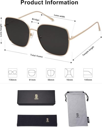 SOthtJOS Trendy Oversized Square Metal Frame Sunglasses for Women Men Retro Big Flat Lens UV Protection Sunglasses SJ1146