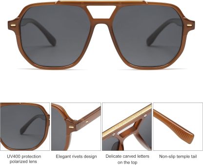 SOthtJOS Retro Trendy Aviator Polarized Sunglasses Men Women Vintage 70s Square Stylish Frame Sun Glasses SJ2283