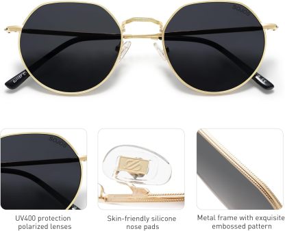 SOthtJOS Round Polygon Polarized Sunglasses for Women Men Retro Classic Vintage Panto Shades SJ1157