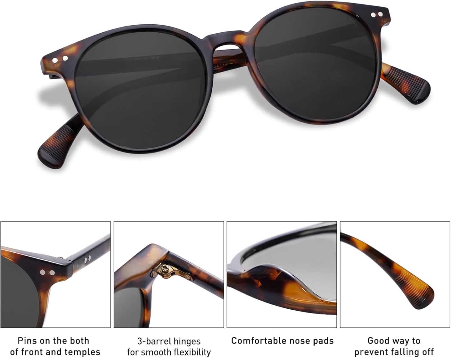 SOthtJOS Small Round Classic Polarized Sunglasses for Women Men Vintage Style UV400 Lens SJ2113