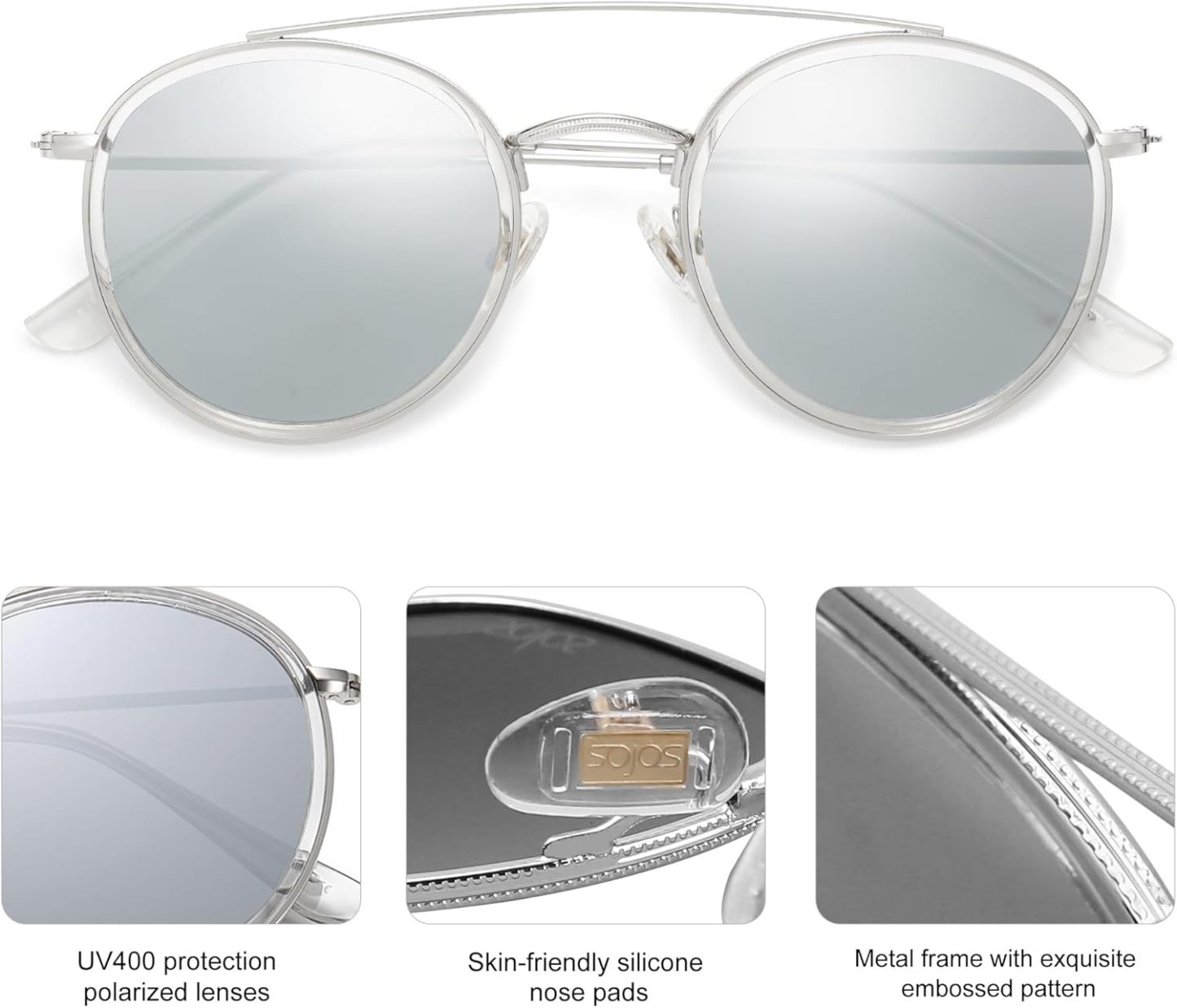 SOthtJOS Retro Vintage Round Polarized Sunglasses for Women Men Small Double Bridge Circle Sunnies SJ1104