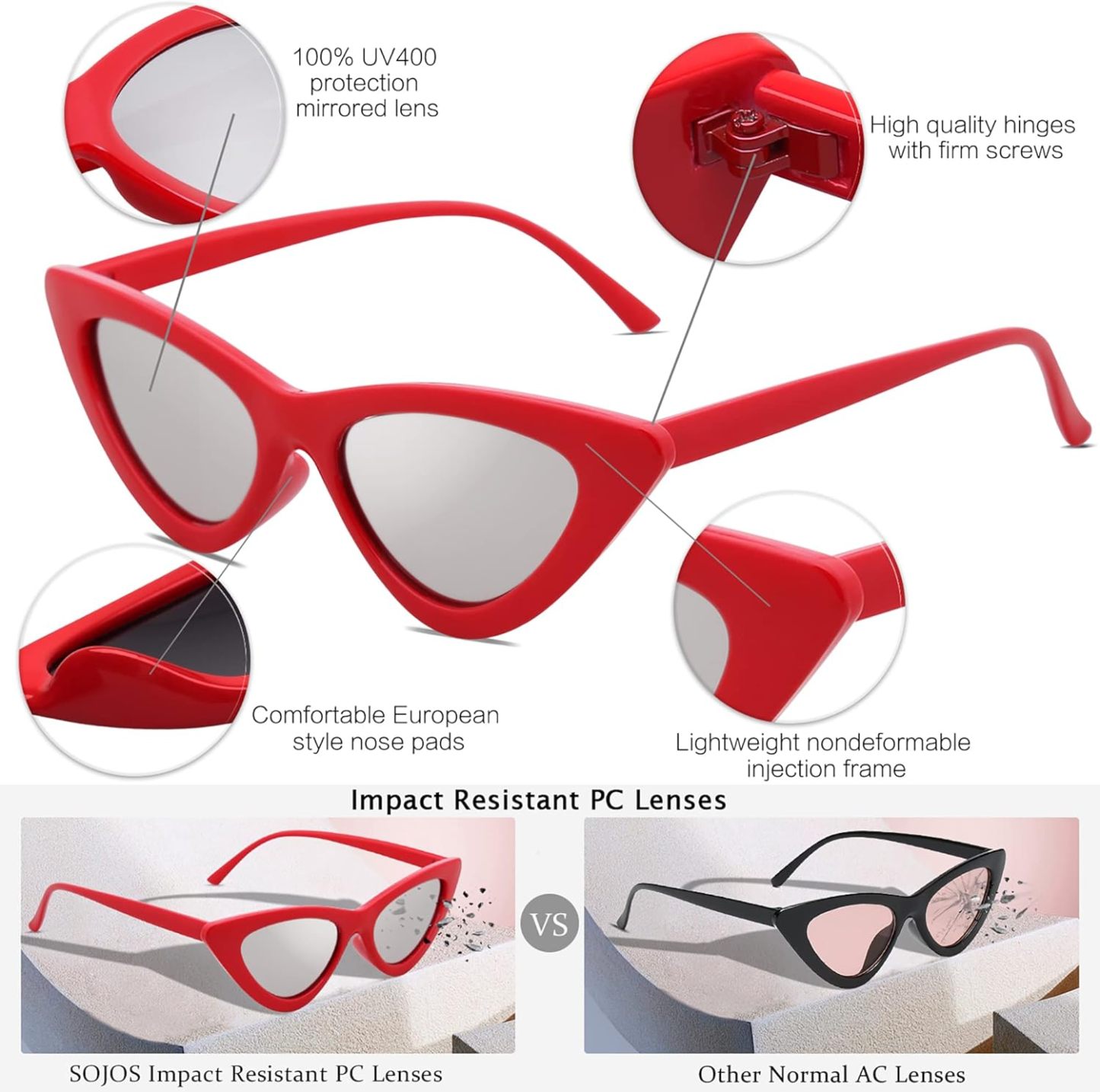 SOthtJOS Retro Vintage Narrow Cat Eye Sunglasses for Women Clout Goggles Plastic Frame SJ2044