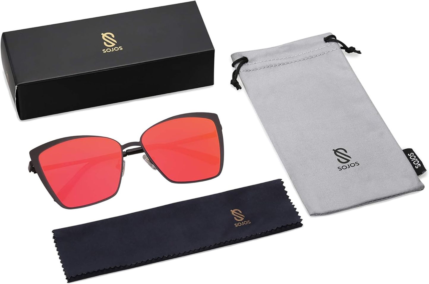 SOthtJOS Cateye Sunglasses for Women Fashion Mirrored Lens Metal Frame SJ1086