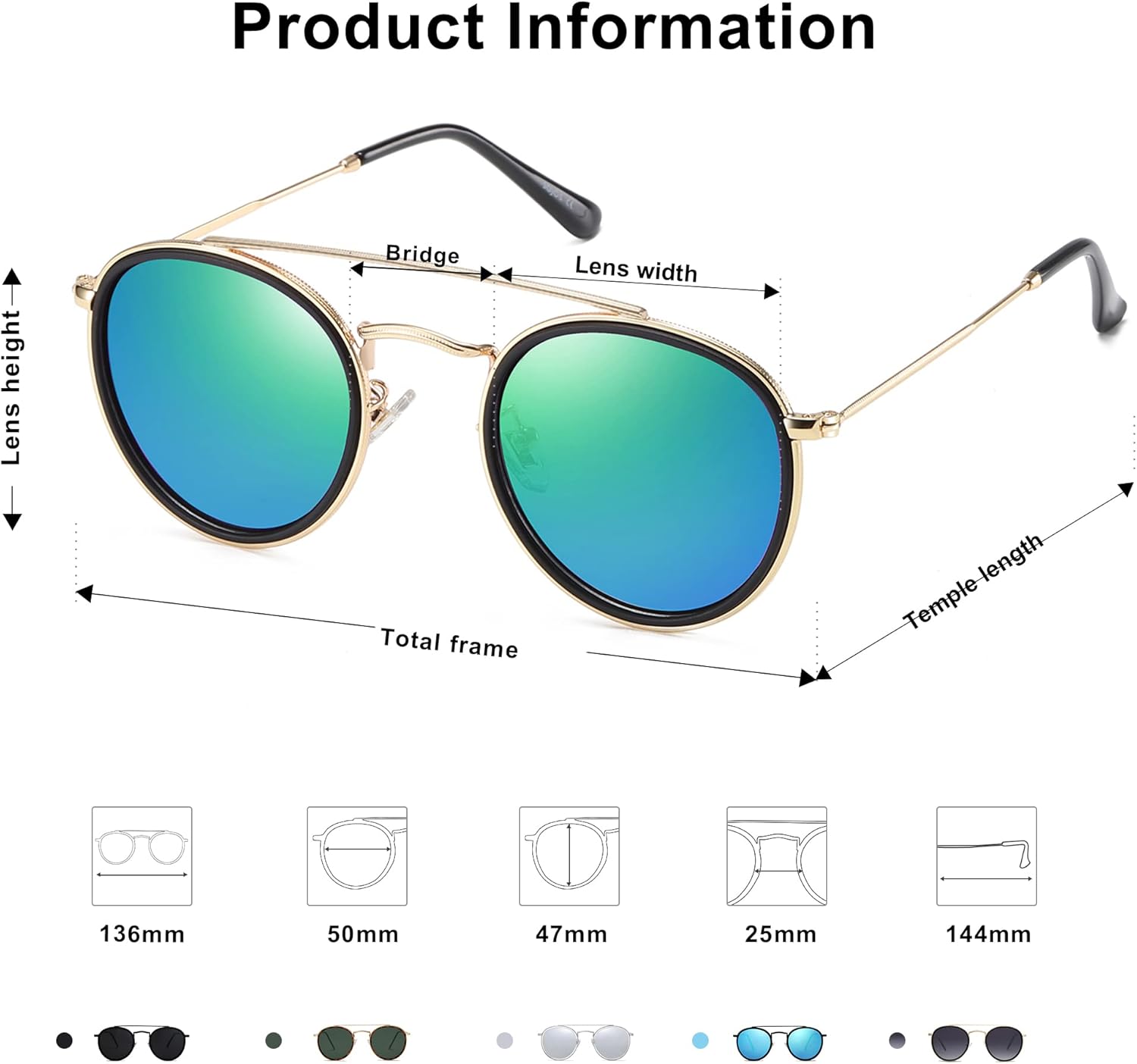 SOthtJOS Retro Vintage Round Polarized Sunglasses for Women Men Small Double Bridge Circle Sunnies SJ1104