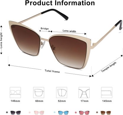 SOthtJOS Cateye Sunglasses for Women Fashion Mirrored Lens Metal Frame SJ1086
